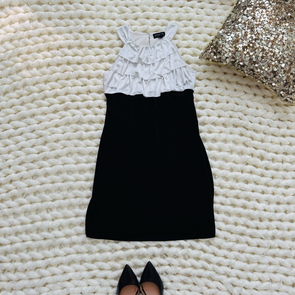 Chic Black and White Ruffle Dress